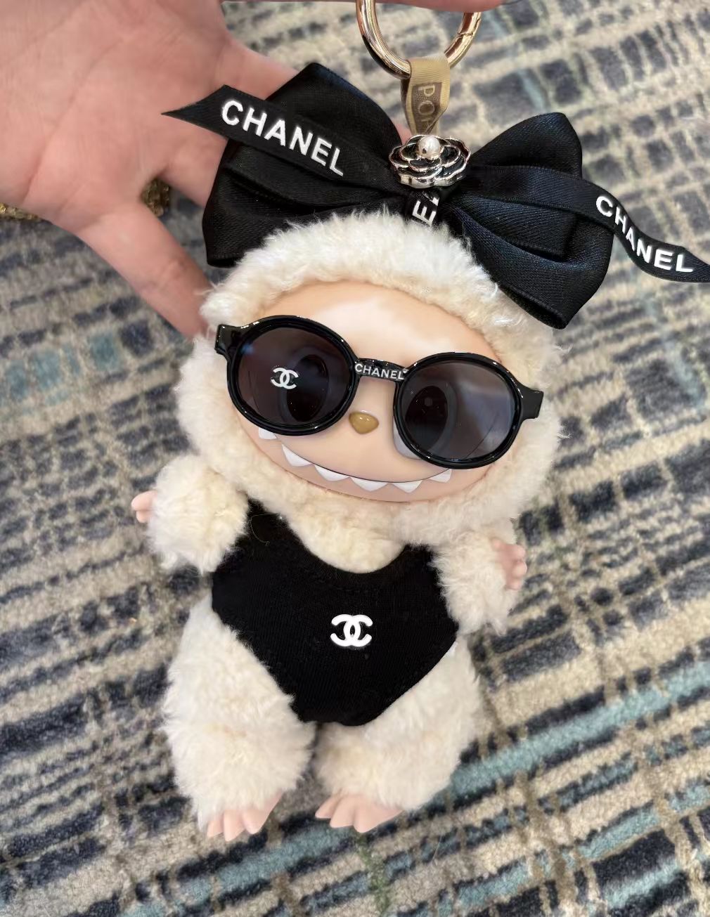 (With purse)Labubu Chan*l black swimsuit doll clothes Cute outfits suitable for popmart toy