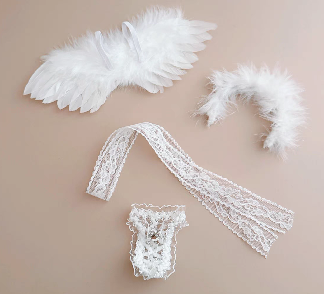 Labubu Retro angel wings wedding outfit Black and White