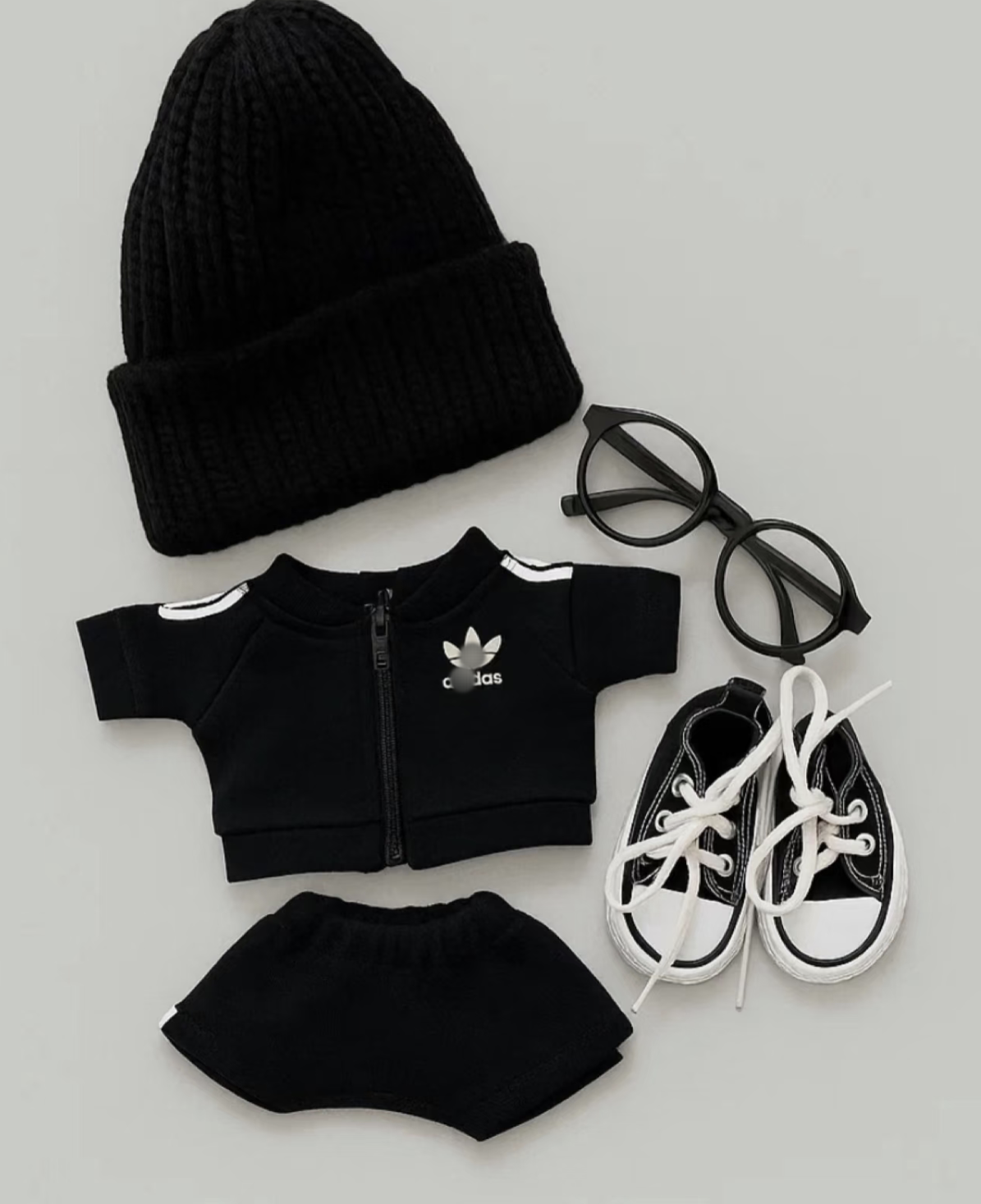 A*idas All-black sports suit outfit for LABUBU