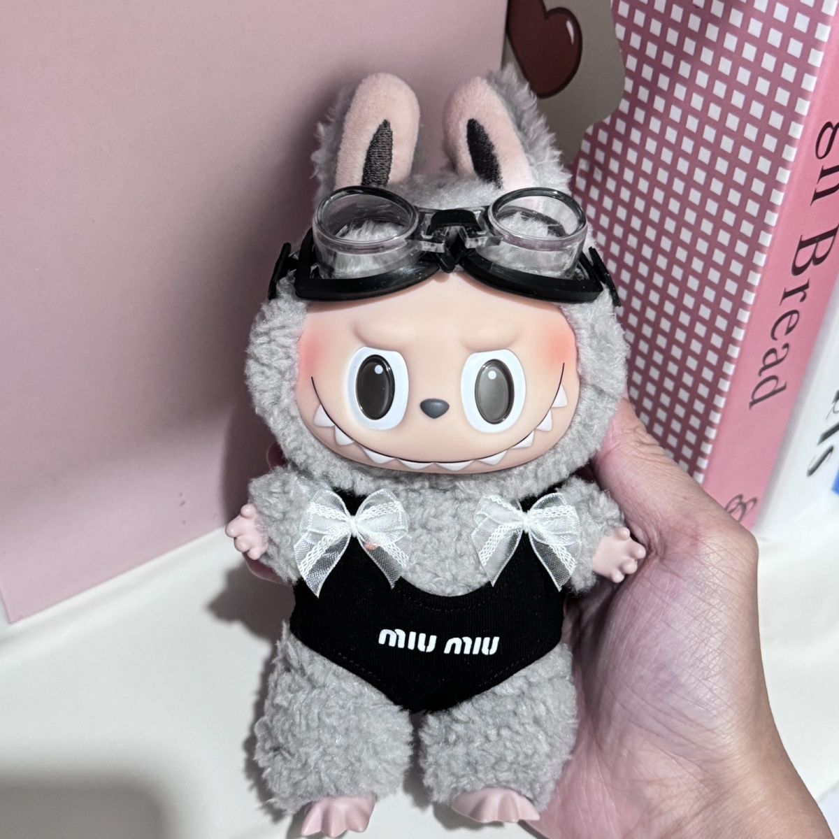 LABUBU Diving mask outfit M*um*u swimsuit with tiny bowknot 3 colors Mokoko beach clothes