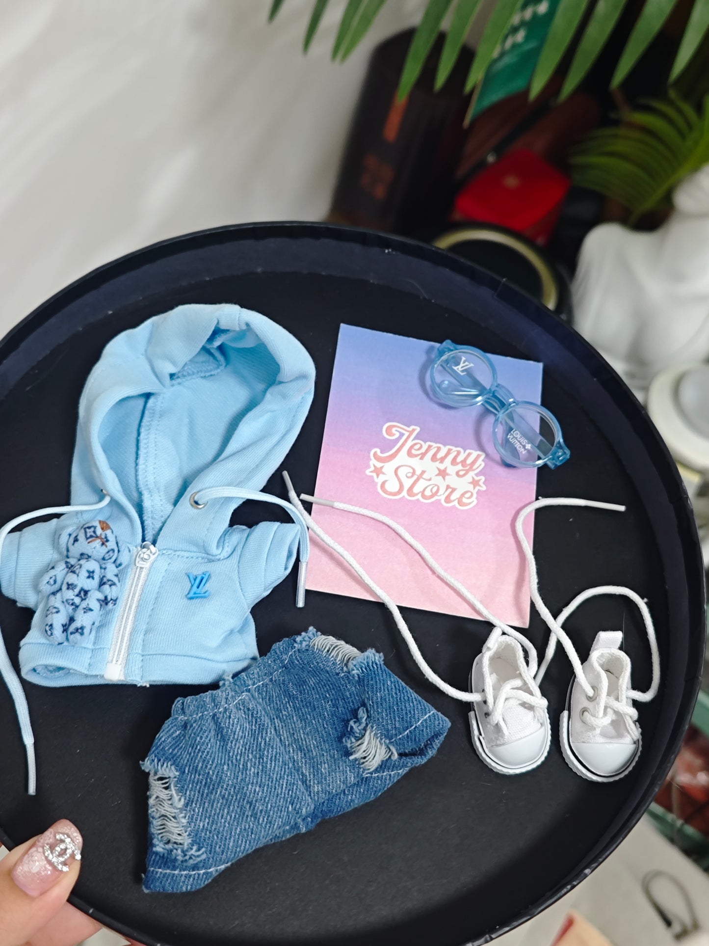 L* LABUBU Chill luxpin clothes mini tidy baby blue and pink bear jeans outfit 🧸💙💖