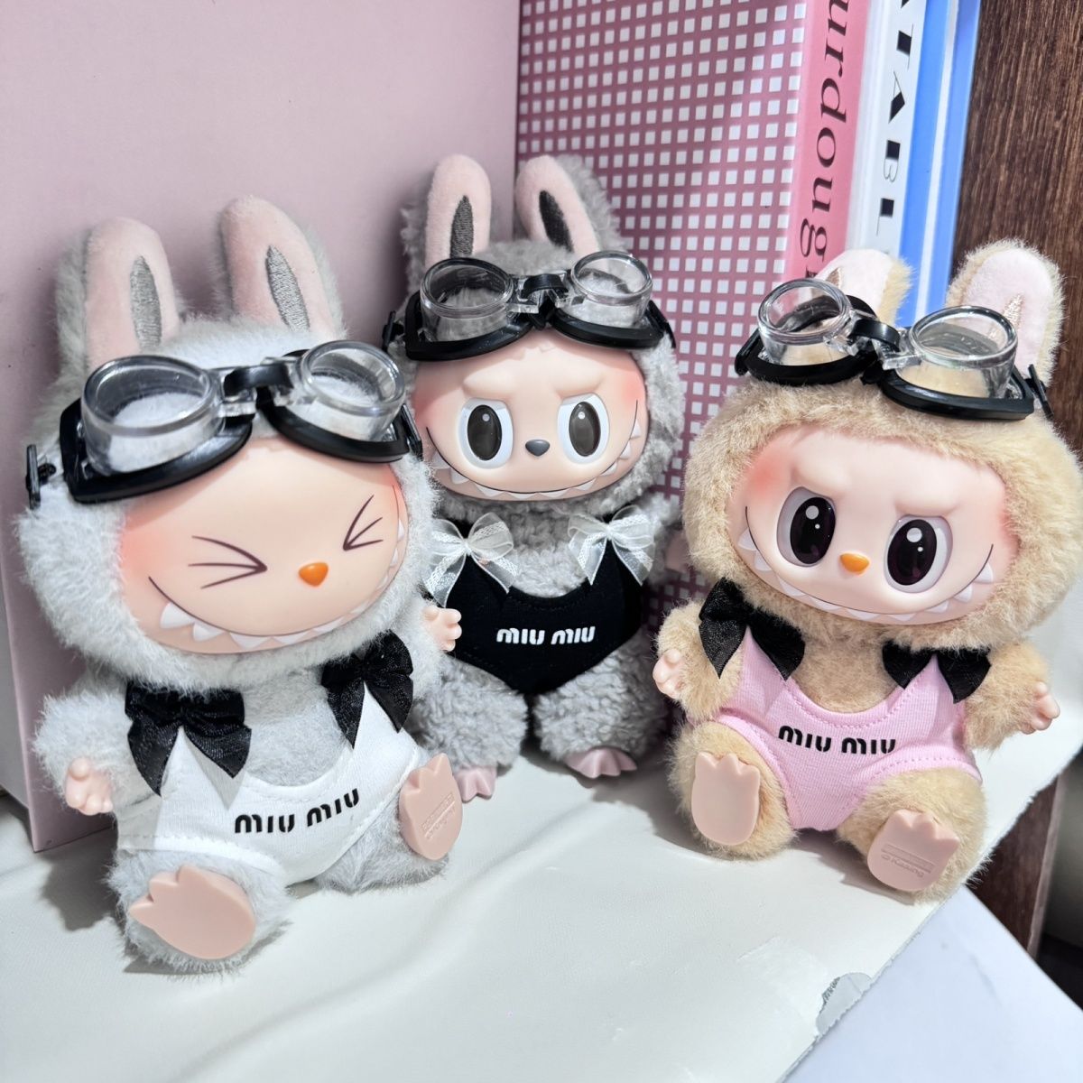 LABUBU Diving mask outfit M*um*u swimsuit with tiny bowknot 3 colors Mokoko beach clothes