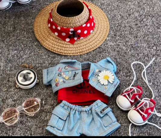 Labubu Chane* GD outfit A complete set of denim clothing graffiti suits