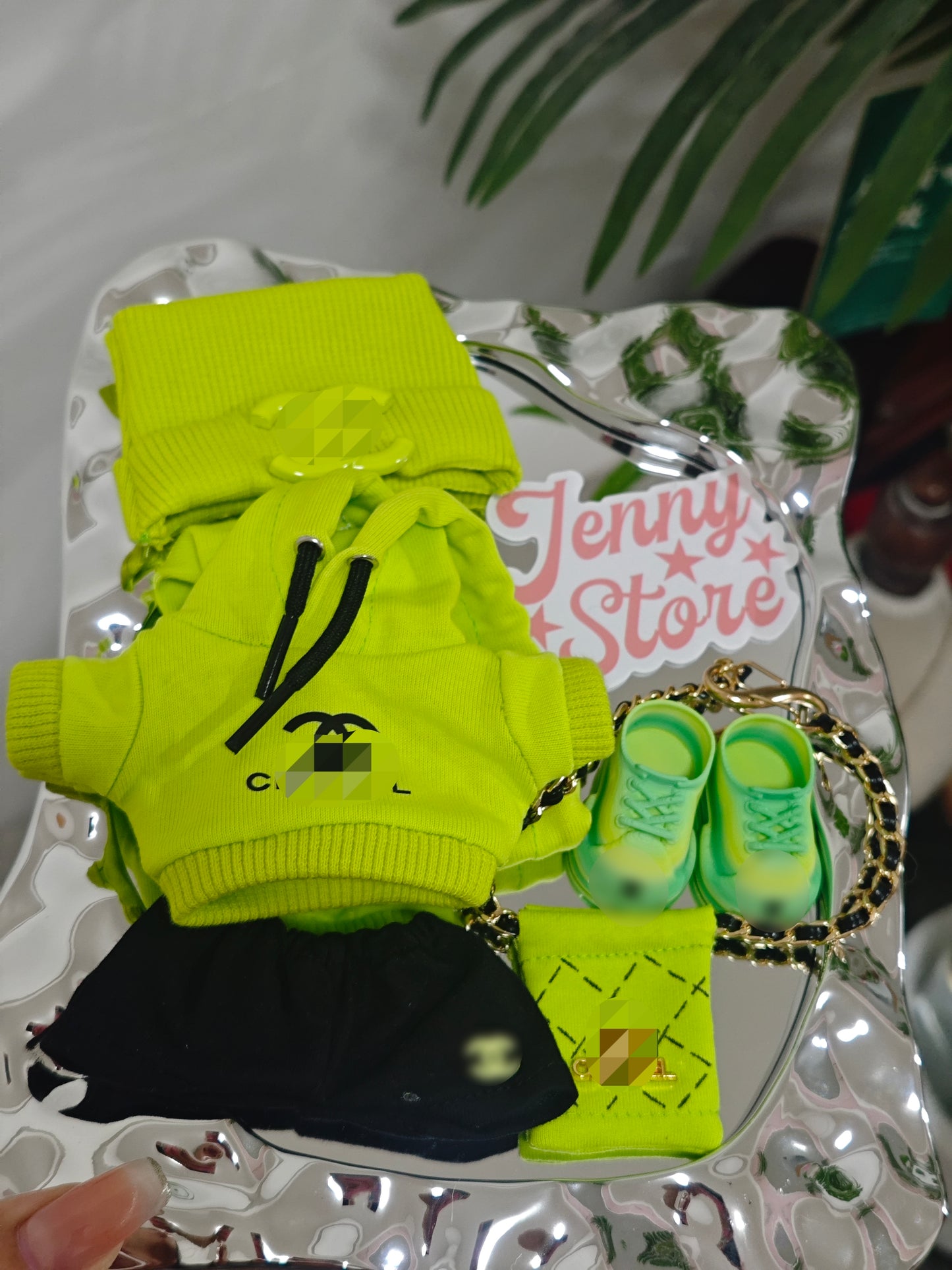 🍀💚BIE V3 best suitable outfit Chan*l luxury Fluorescent Green suits labubu clothes