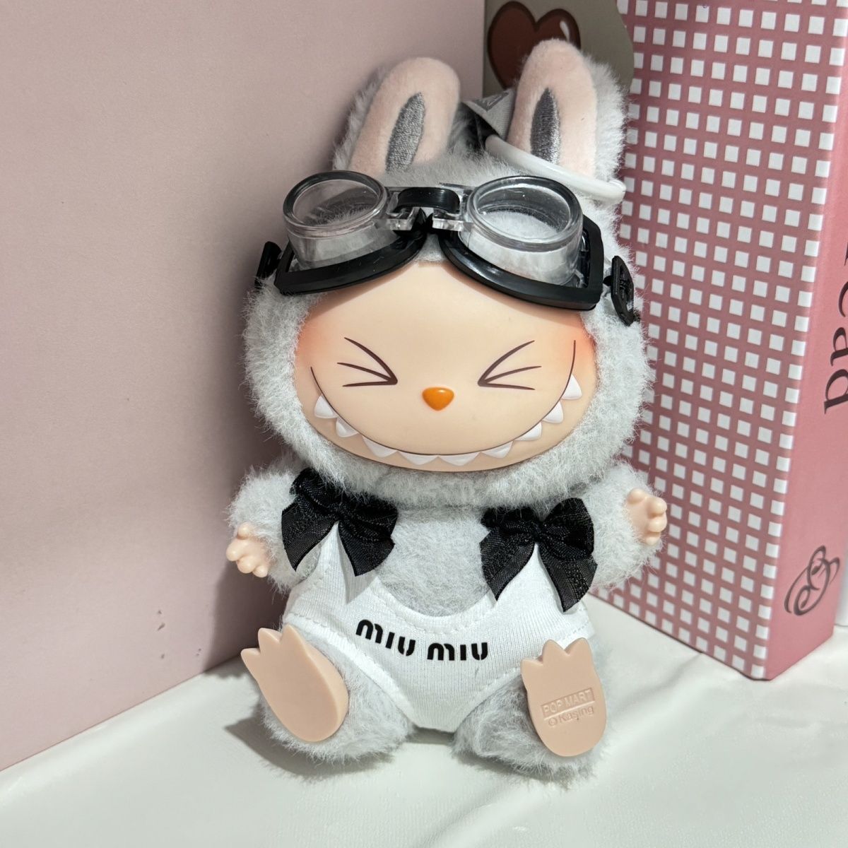LABUBU Diving mask outfit M*um*u swimsuit with tiny bowknot 3 colors Mokoko beach clothes