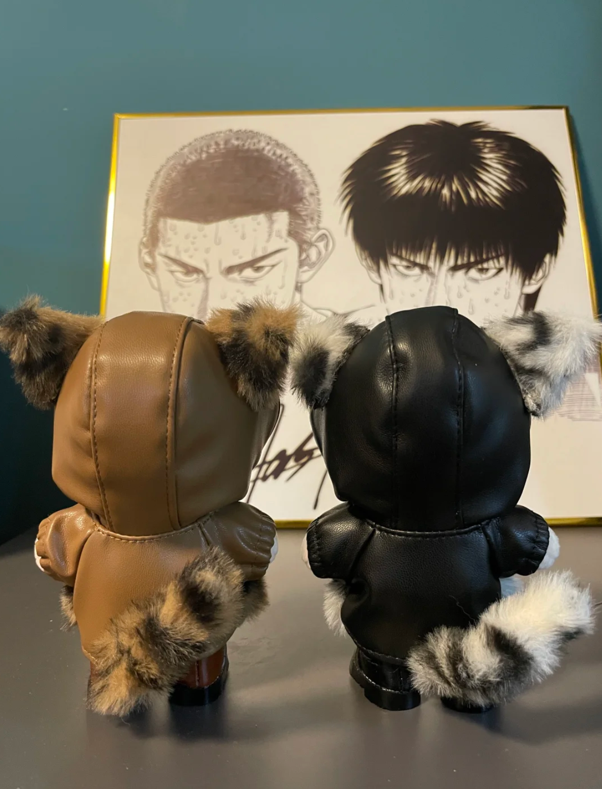 Heavyweight leopard-print leather jacket with a leopard tail