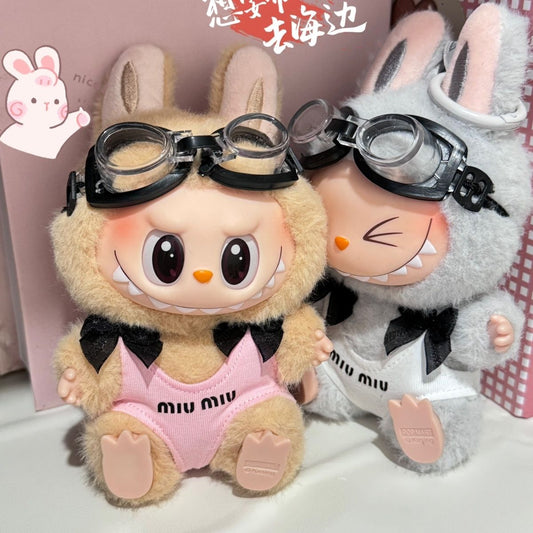 LABUBU Diving mask outfit M*um*u swimsuit with tiny bowknot 3 colors Mokoko beach clothes