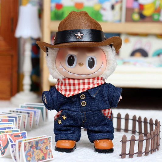 Labubu cowboy clothes tiny outfit for dolls 15-20cm