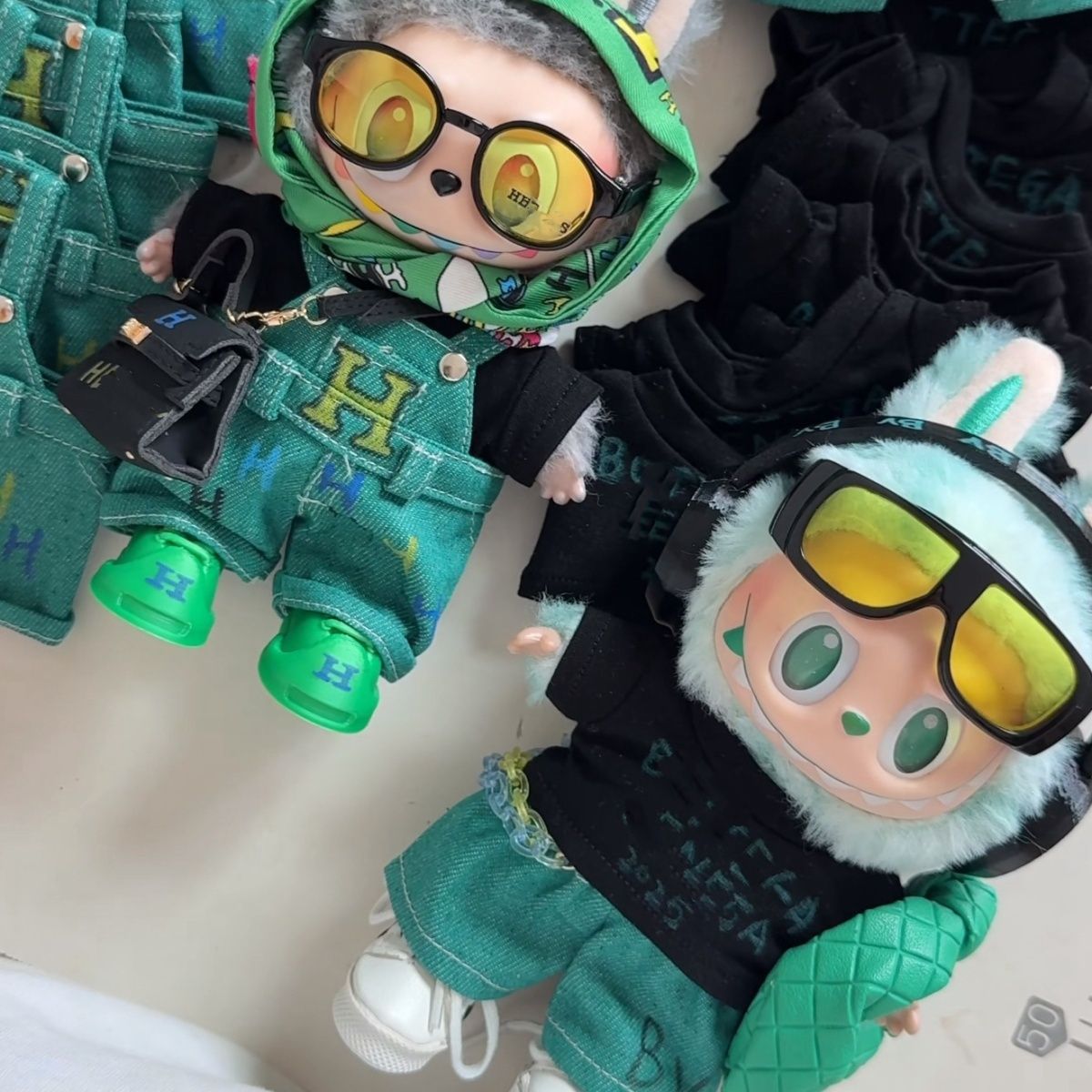 Labubu green Herm*s outfits full set of trendy clothes