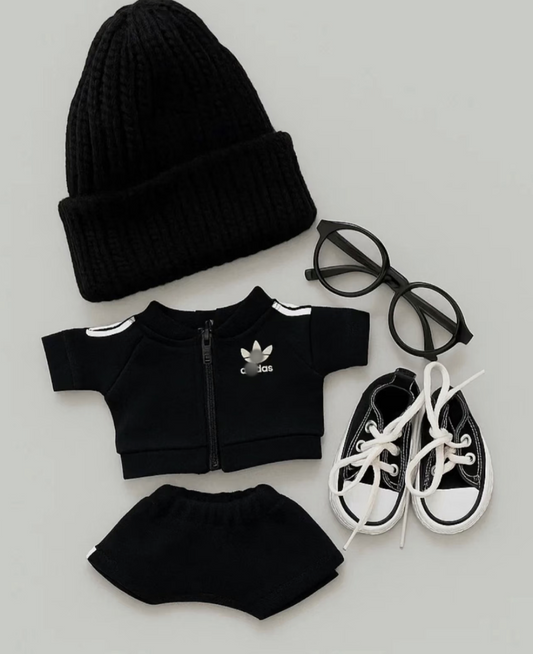 A*idas All-black sports suit outfit for LABUBU
